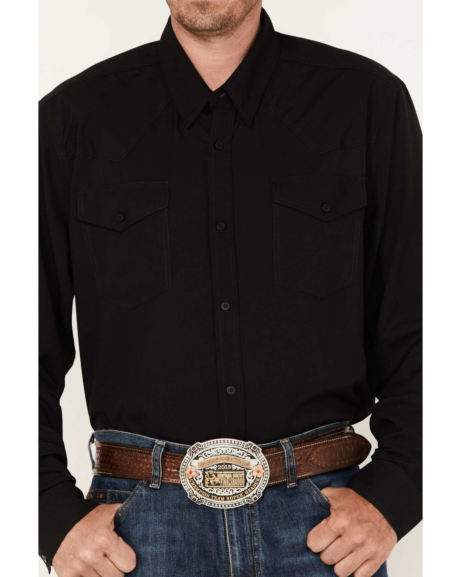 Image #3 - RANK 45® Men's Roughie Performance Long Sleeve Button-Down Shirt, Black, hi-res