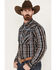 Image #2 - Cowboy Hardware Men's Austin Plaid Print Long Sleeve Pearl Snap Western Shirt, Black, hi-res