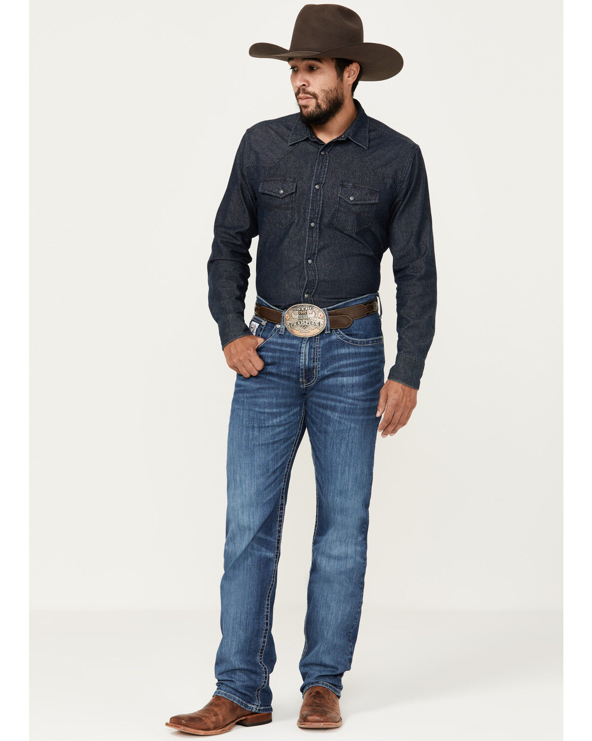 Image #1 - Cinch Men's White Label Medium Stonewash Straight Denim Jeans, Indigo, hi-res