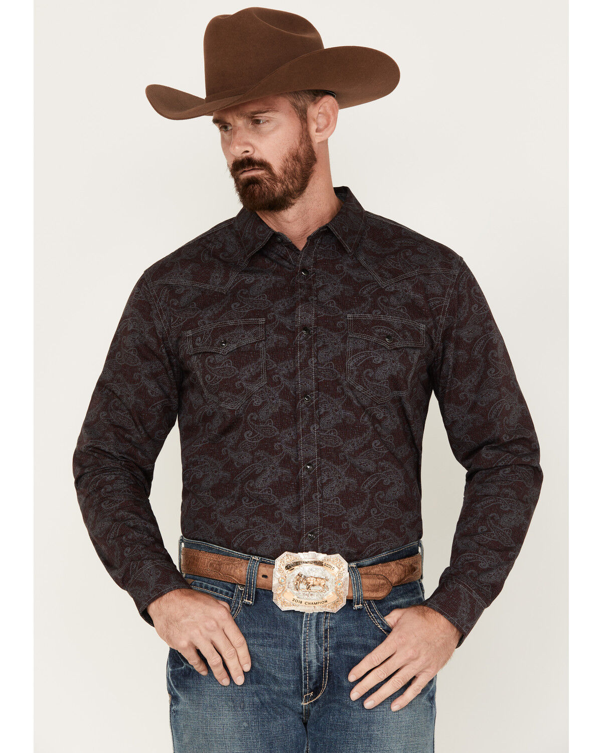 Image #1 - Moonshine Spirit Men's Stage Light Long Sleeve Snap Western Shirt, Grey, hi-res