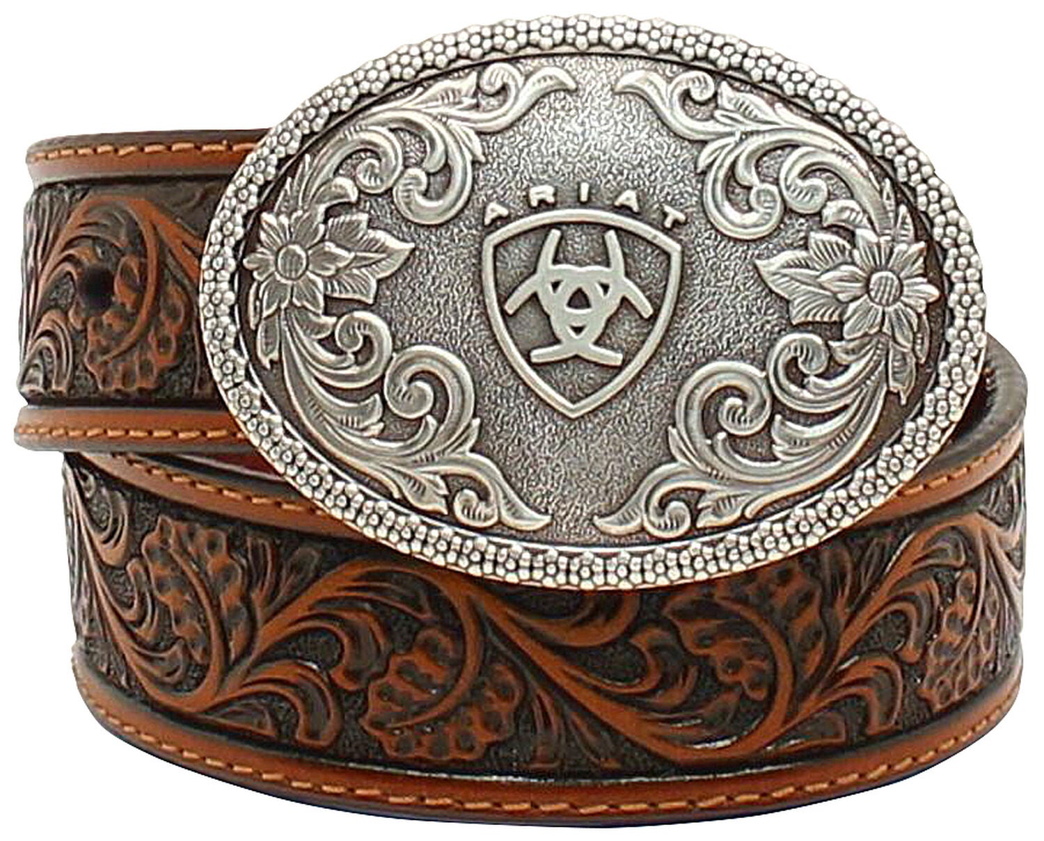 Image #1 - Ariat Boys Range Tooled Belt, Tan, hi-res