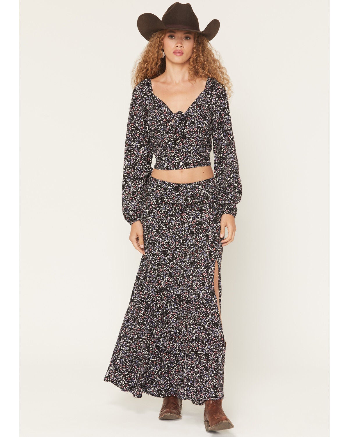 Image #1 - Idyllwind Women's Ridgepoint Ditsy Floral Print High Slit Maxi Skirt, Black, hi-res
