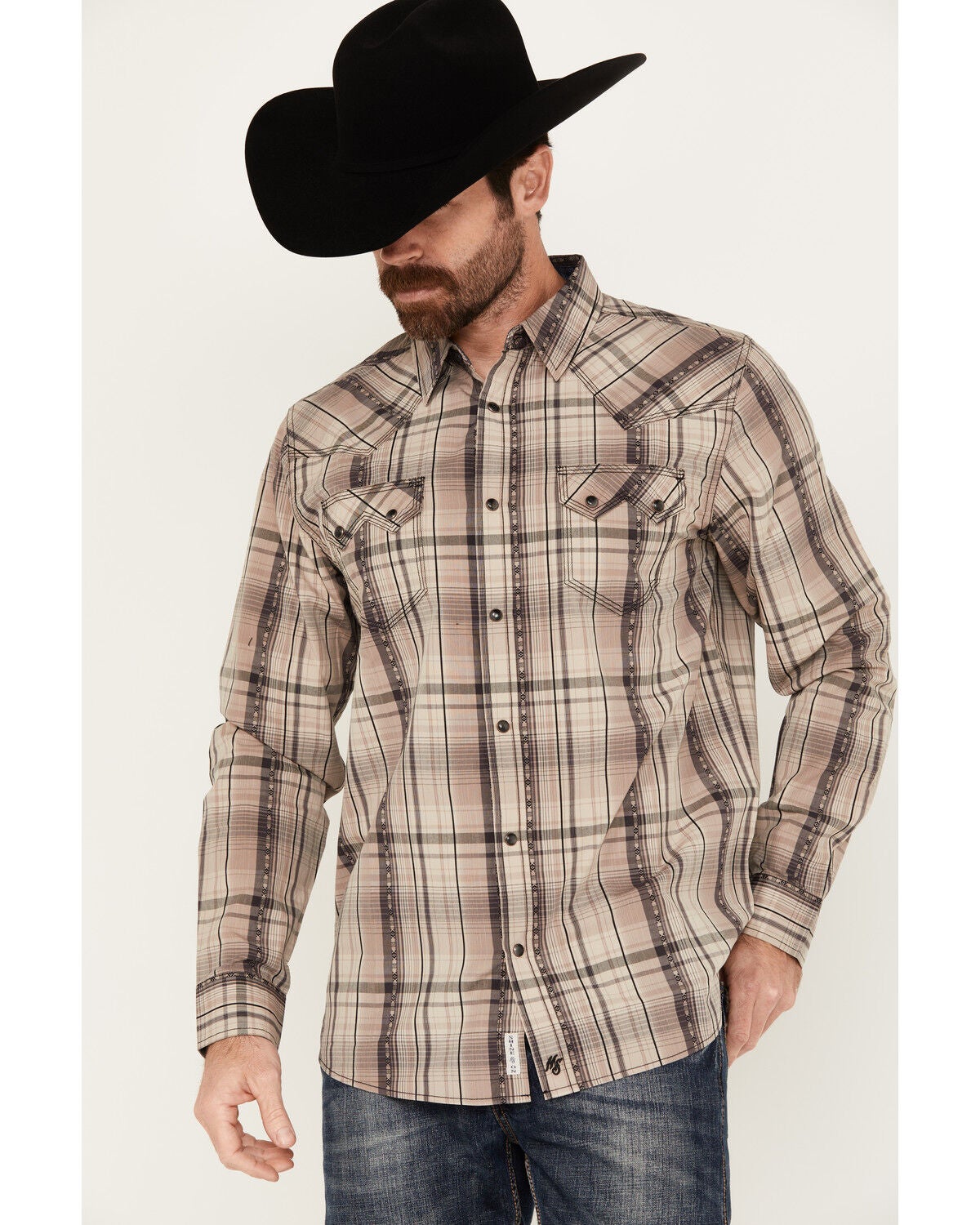 Image #1 - Moonshine Spirit&reg; Men's Load Plaid Print Long Sleeve Snap Western Shirt, Tan, hi-res