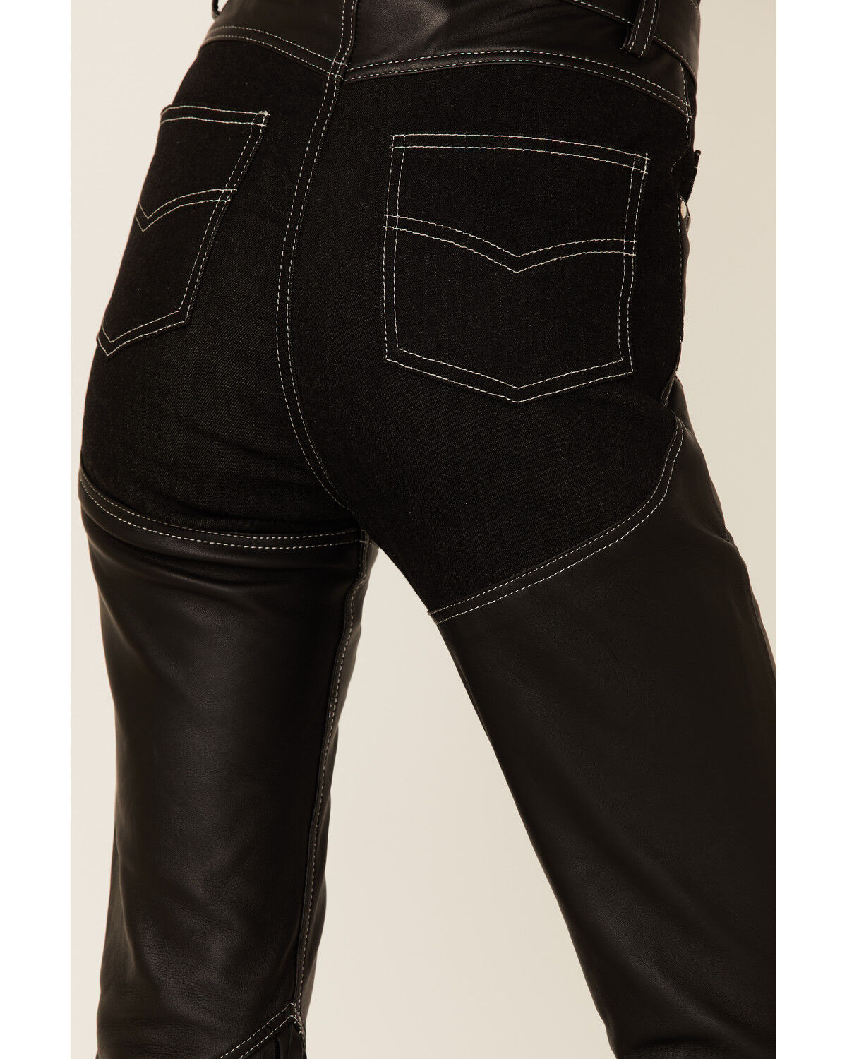 Image #3 - Understated Leather Women's Cowboy Denim & Leather Fringe Chap Jeans, Black, hi-res