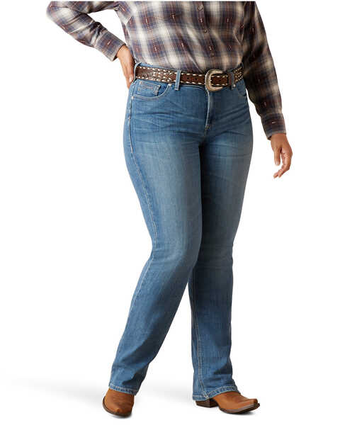 Ariat Women's R.E.A.L Medium Wash Perfect Rise Clover Straight Jeans - Plus , Medium Wash, hi-res