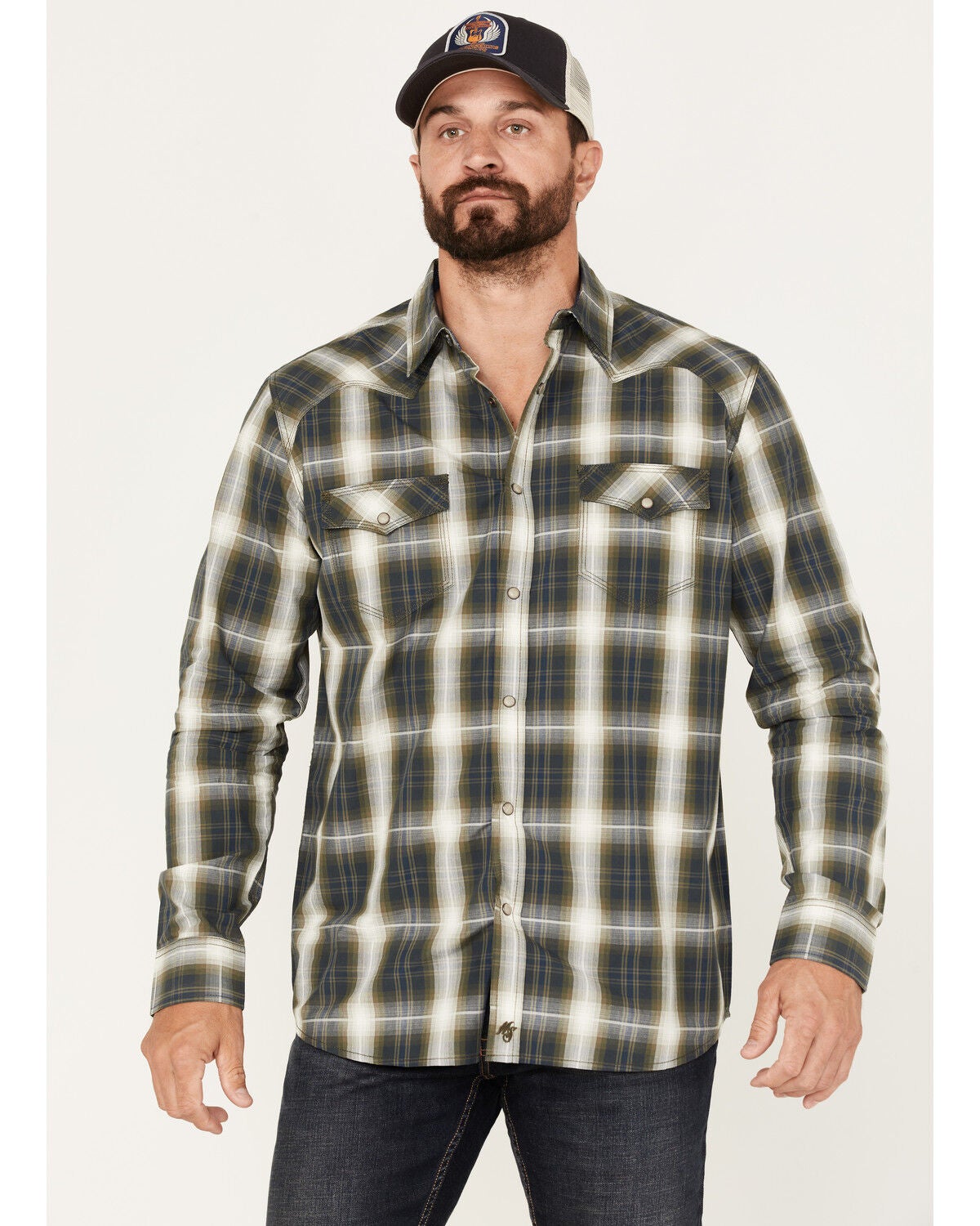 Image #1 - Moonshine Spirit&reg; Men's All Day Long Large Plaid Snap Western Shirt, Green, hi-res