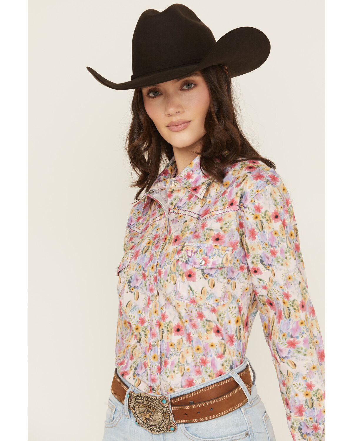 Image #2 - Cowgirl Hardware Women's Floral Monet Long Sleeve Snap Stretch Western Shirt, Multi, hi-res