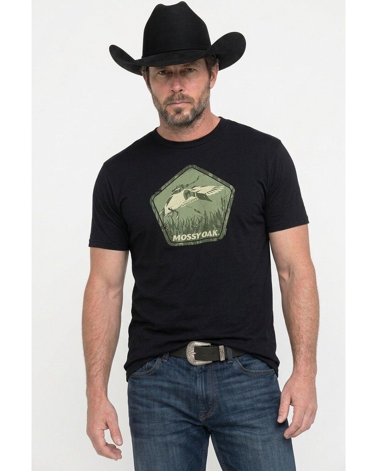Image #1 - Mossy Oak Men's Duck Hunting Badge Short Sleeve Graphic T-Shirt, Black, hi-res