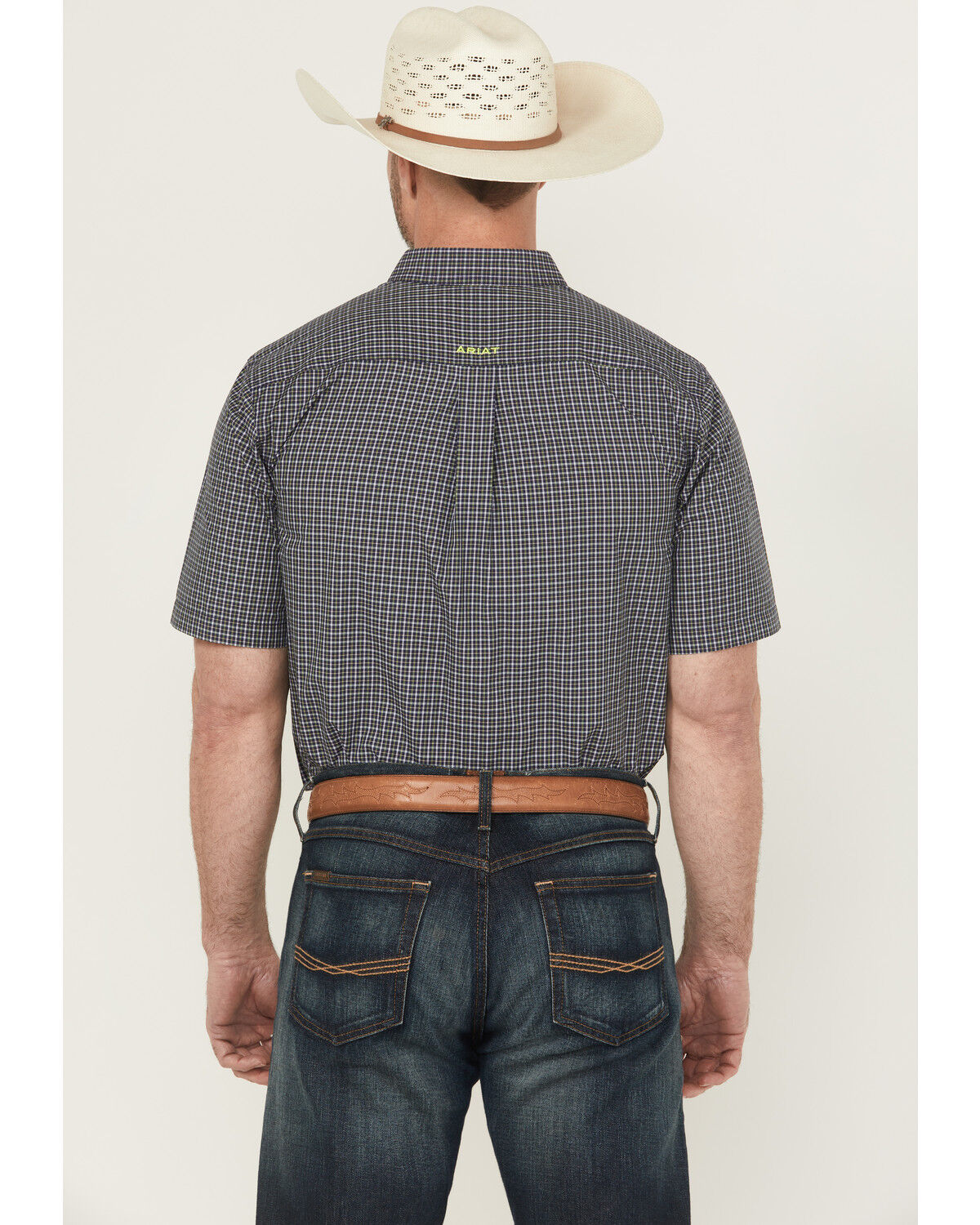 Image #4 - Ariat Men's Pro Series Caspian Plaid Print Short Sleeve Button-Down Western Shirt - Tall, Navy, hi-res