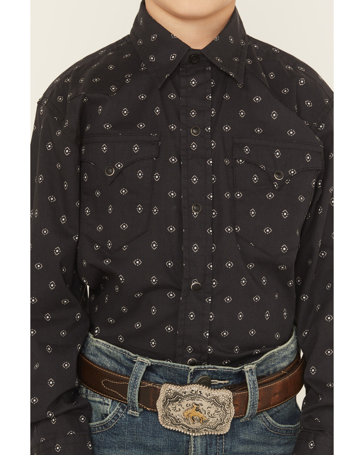 Image #3 - Roper Boys' Dotted Long Sleeve Snap Western Shirt, Black, hi-res