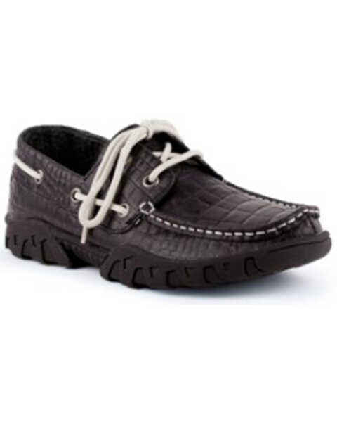 Ferrini Women's Black Croc print Shoes - Moc Toe, Black, hi-res