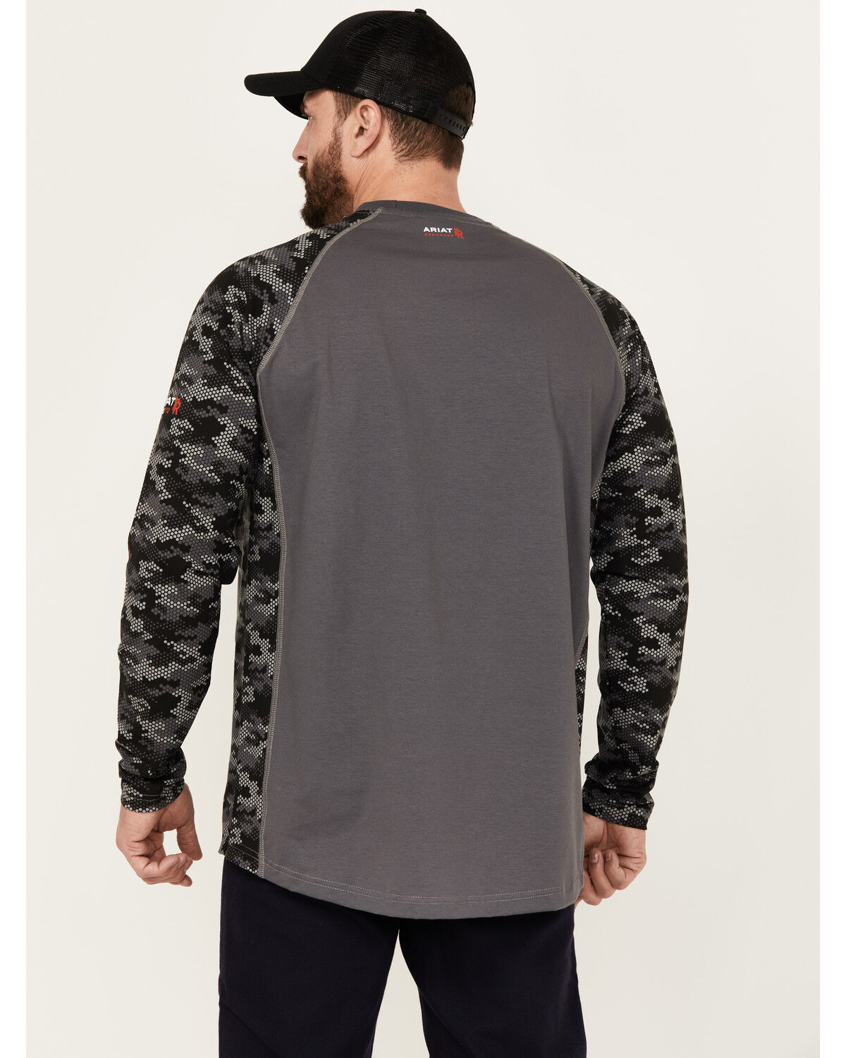 Image #4 - Ariat Men's FR Stretch Camo Print Long Sleeve Baseball Work T-Shirt, Charcoal, hi-res