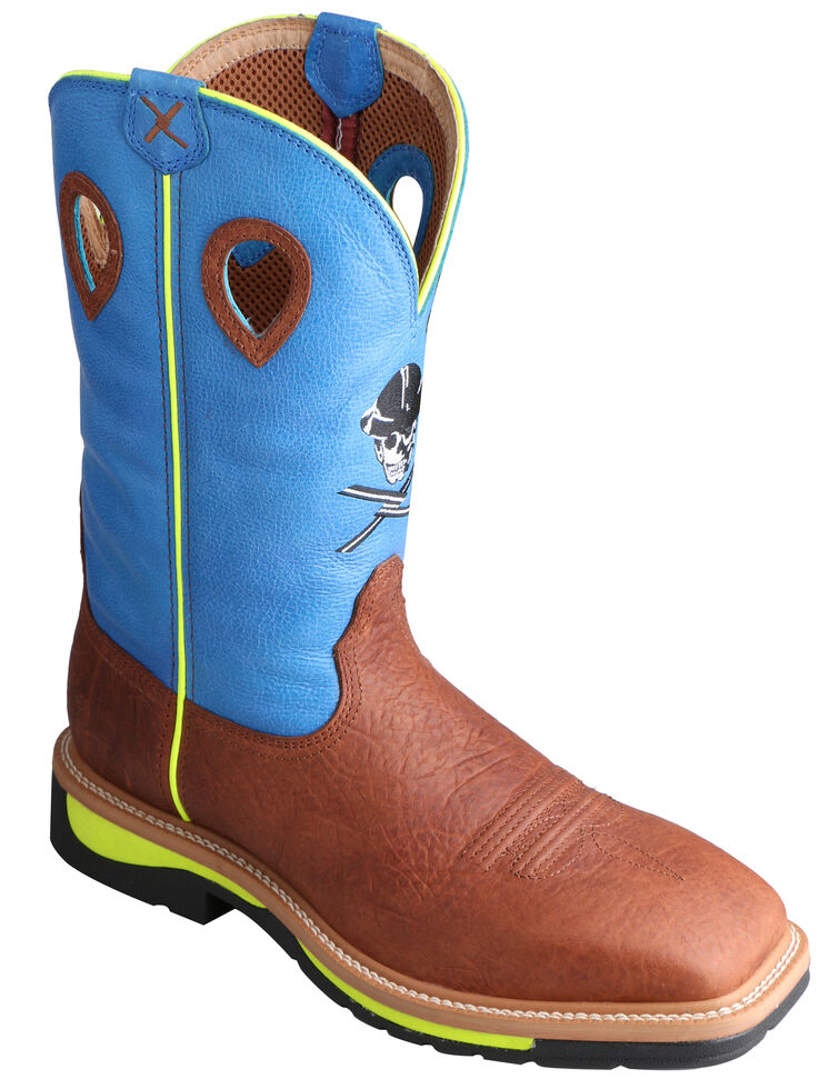 Twisted X Men's Neon Blue Lite Cowboy Work Boots - Steel Toe , Brown, hi-res