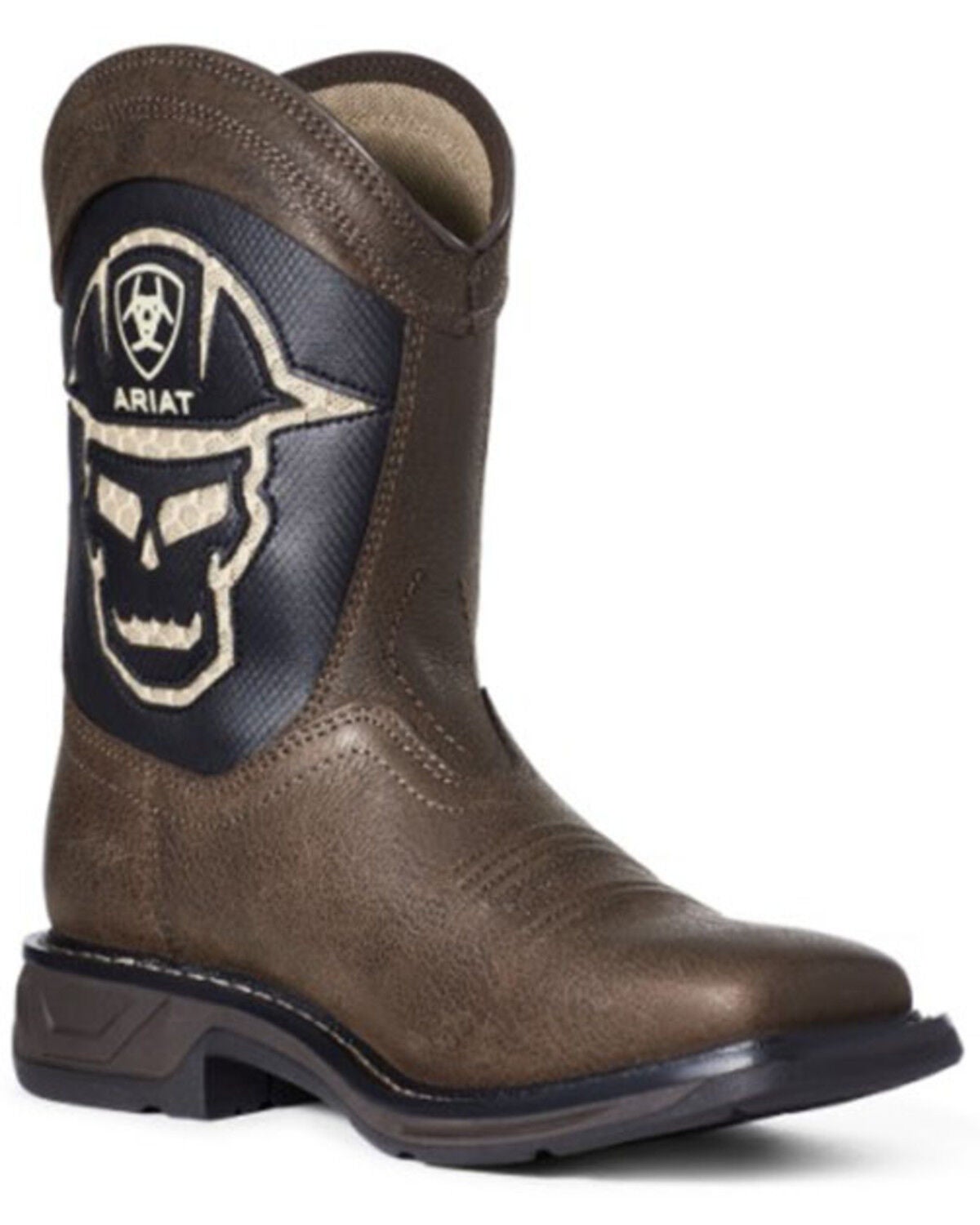 Ariat Boys' WorkHog&reg; VentTEK Skull Western Boots - Square Toe, Brown, hi-res