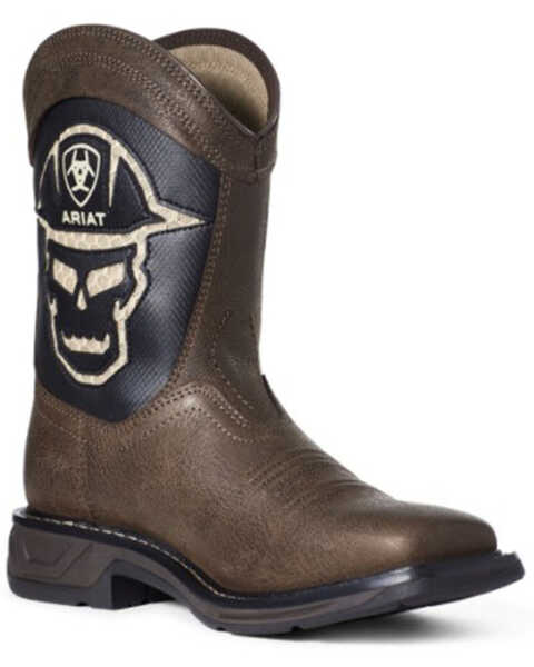 Ariat Boys' WorkHog® VentTEK Skull Western Boots - Square Toe, Brown, hi-res