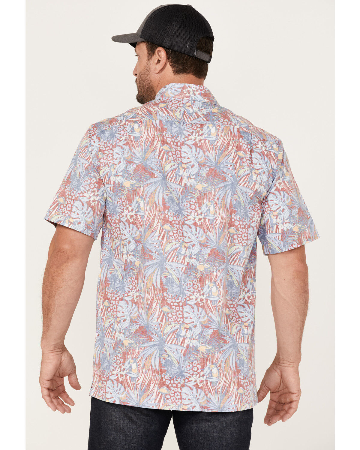 Image #4 - Scully Men's Birds Of Paradise Floral Print Short Sleeve Button Down Western Shirt, Red, hi-res