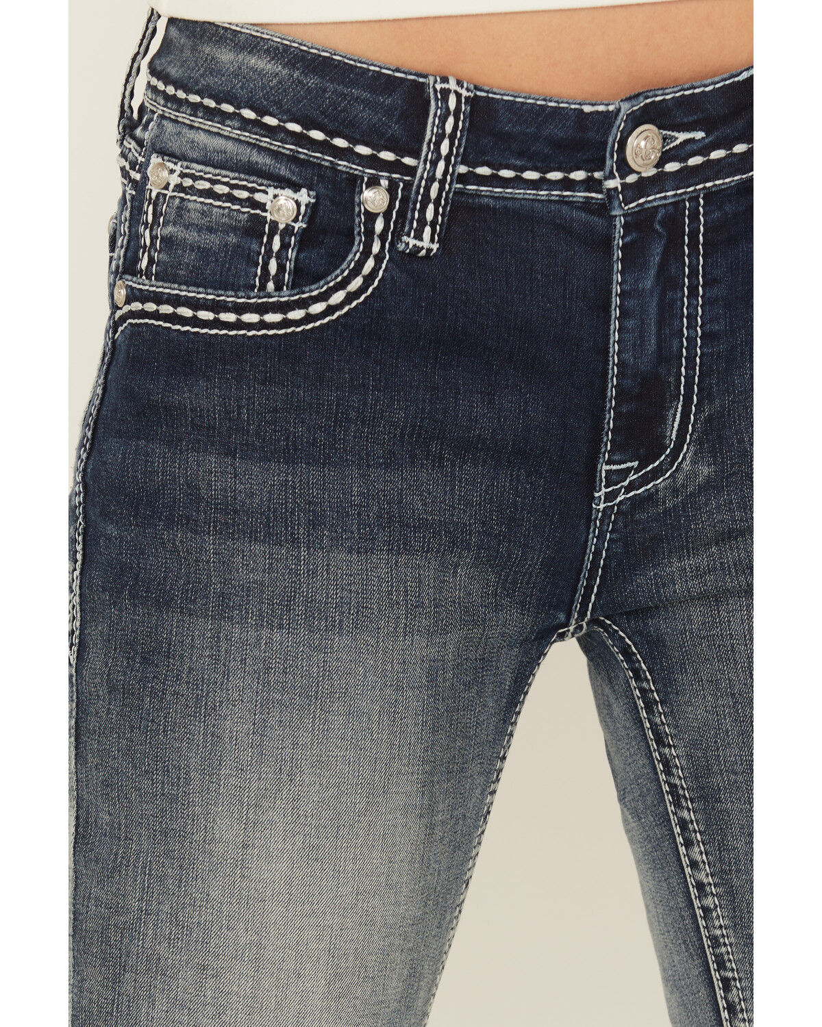 Image #4 - Grace In LA Women's Medium Wash Fleur De Lis Embroidered Mid Rise Bootcut Stretch Denim Jeans, Medium Wash, hi-res