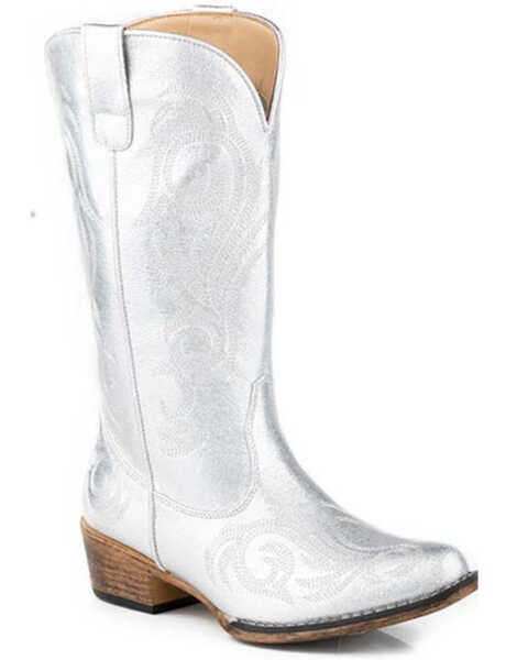 Roper Women's Riley Metallic Western Boots - Snip Toe , Grey, hi-res