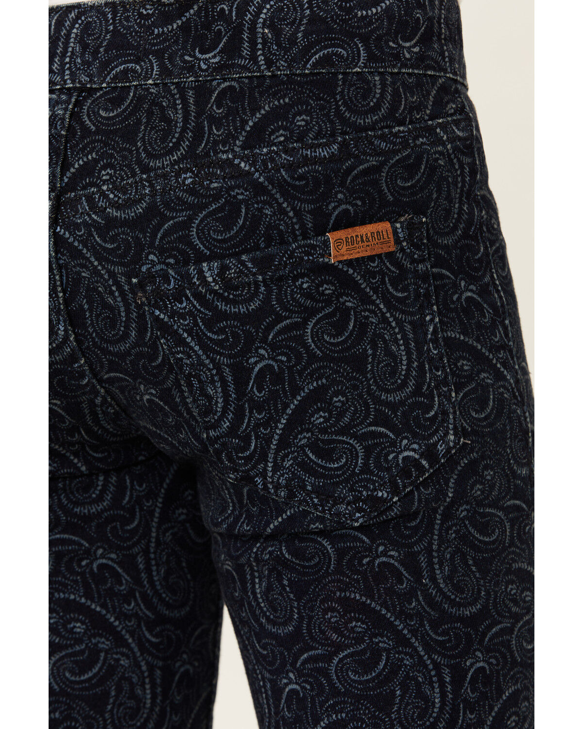 Image #4 - Rock & Roll Denim Girls' Dark Wash Paisley Print Button Stretch Flare Jeans, Blue, hi-res