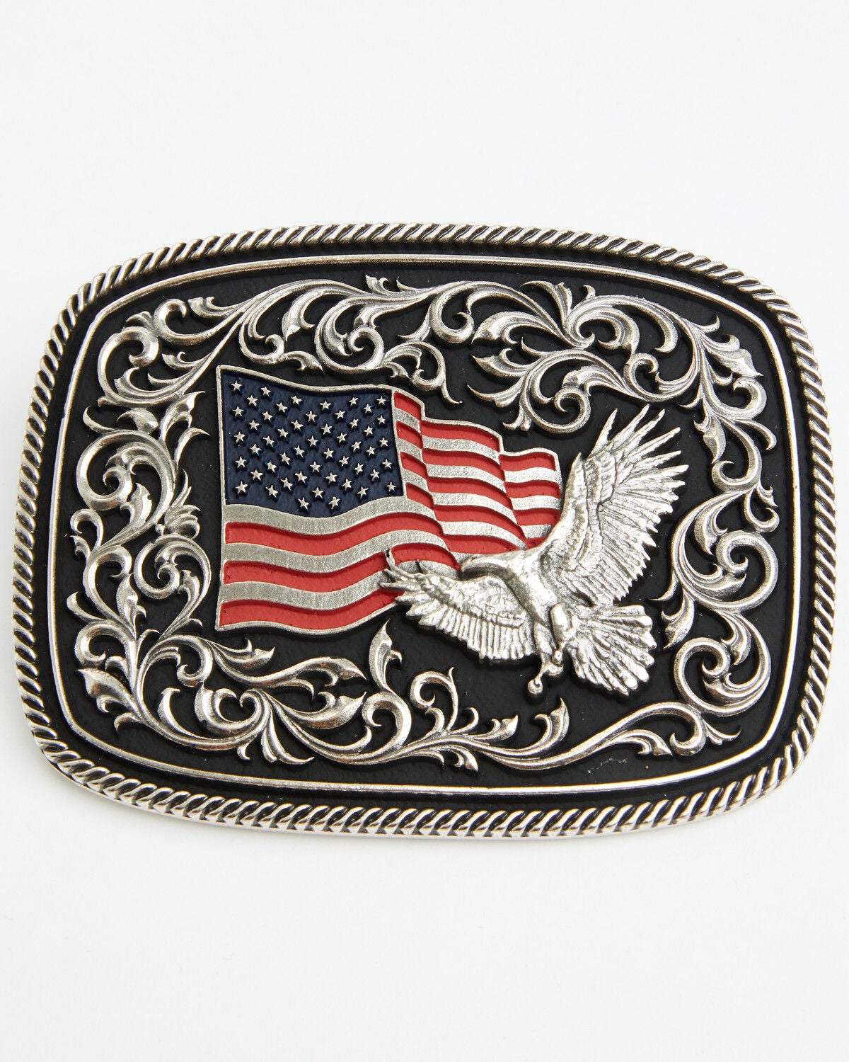 Cody James Eagle Flag Belt Buckle, Silver, hi-res