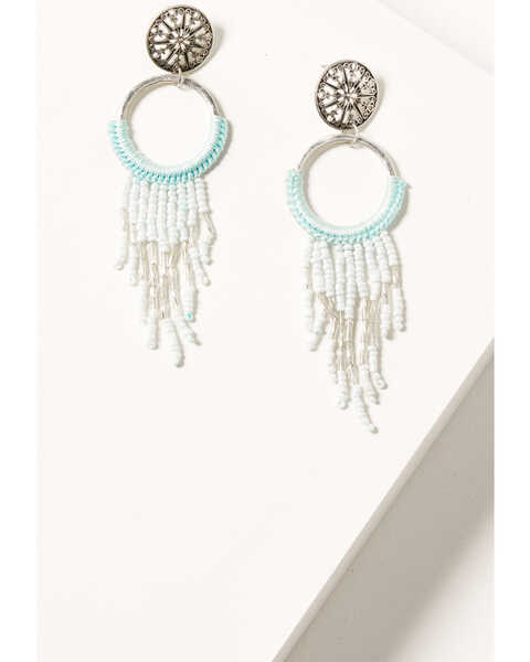 Image #1 - Shyanne Women's Silver & Turquoise Beaded Fringe Statement Earrings, Blue, hi-res