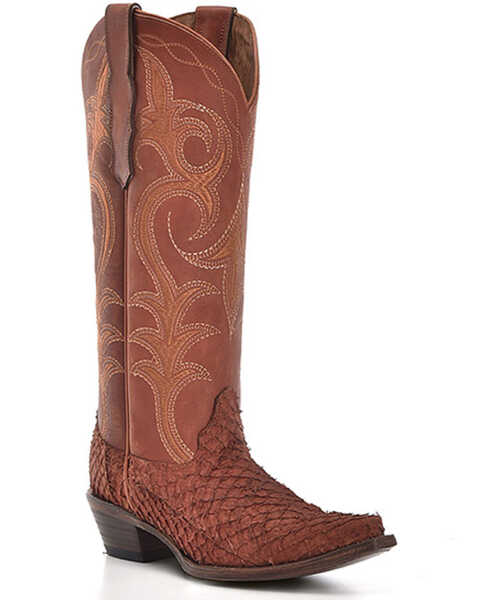 Image #1 - Corral Women's Exotic Pirarucu Western Boots - Snip Toe , Rust Copper, hi-res