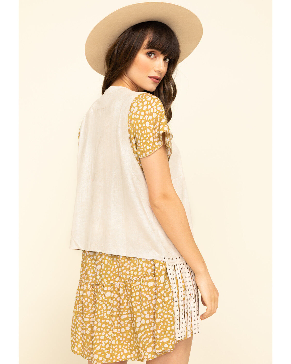 Image #2 - Vocal Women's Studded Fringe Vest, Sand, hi-res