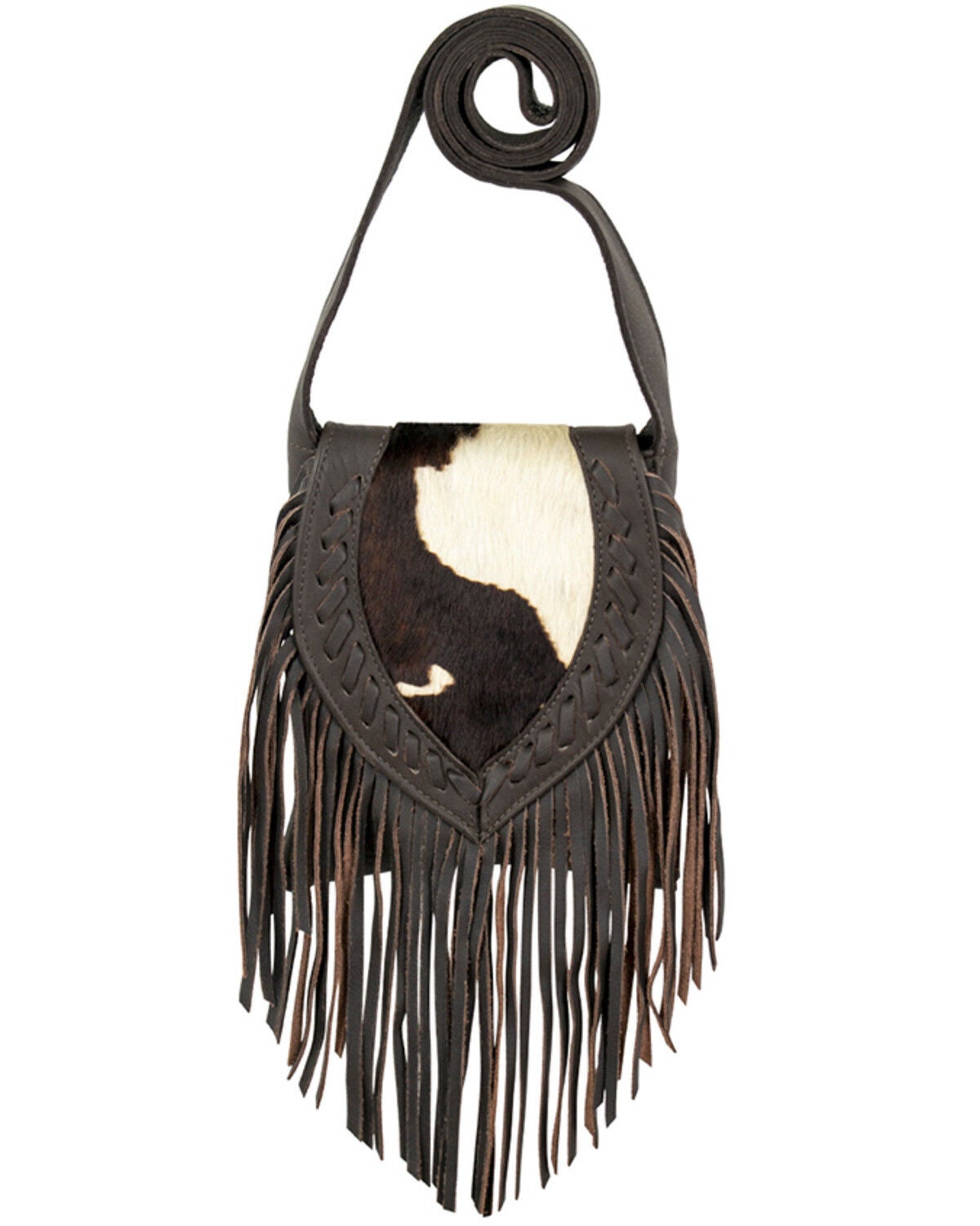 American West Women's Pony Hair-On Fringe Saddle Crossbody, Chocolate, hi-res