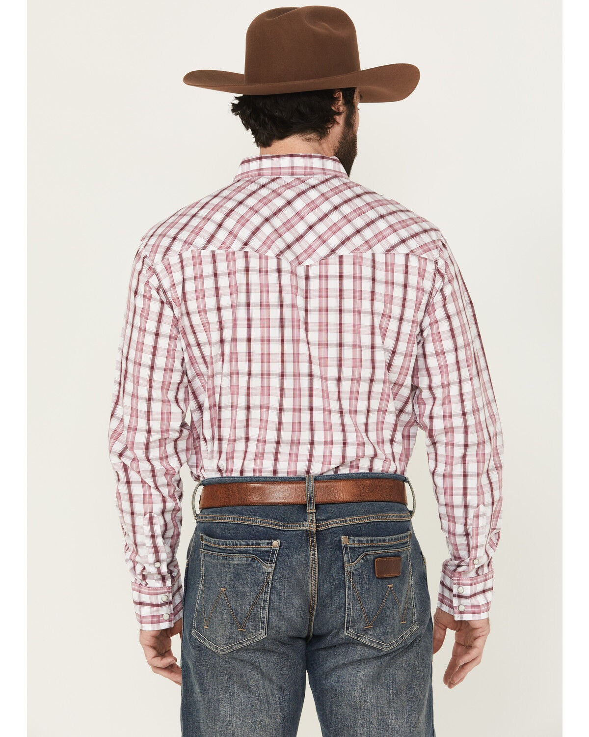 Image #4 - Wrangler Men's 20X Plaid Print Long Sleeve Button-Down Stretch Western Shirt, Wine, hi-res