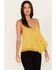 Image #1 - Miss Me Women's Handkerchief Hem Sleeveless Top, Mustard, hi-res