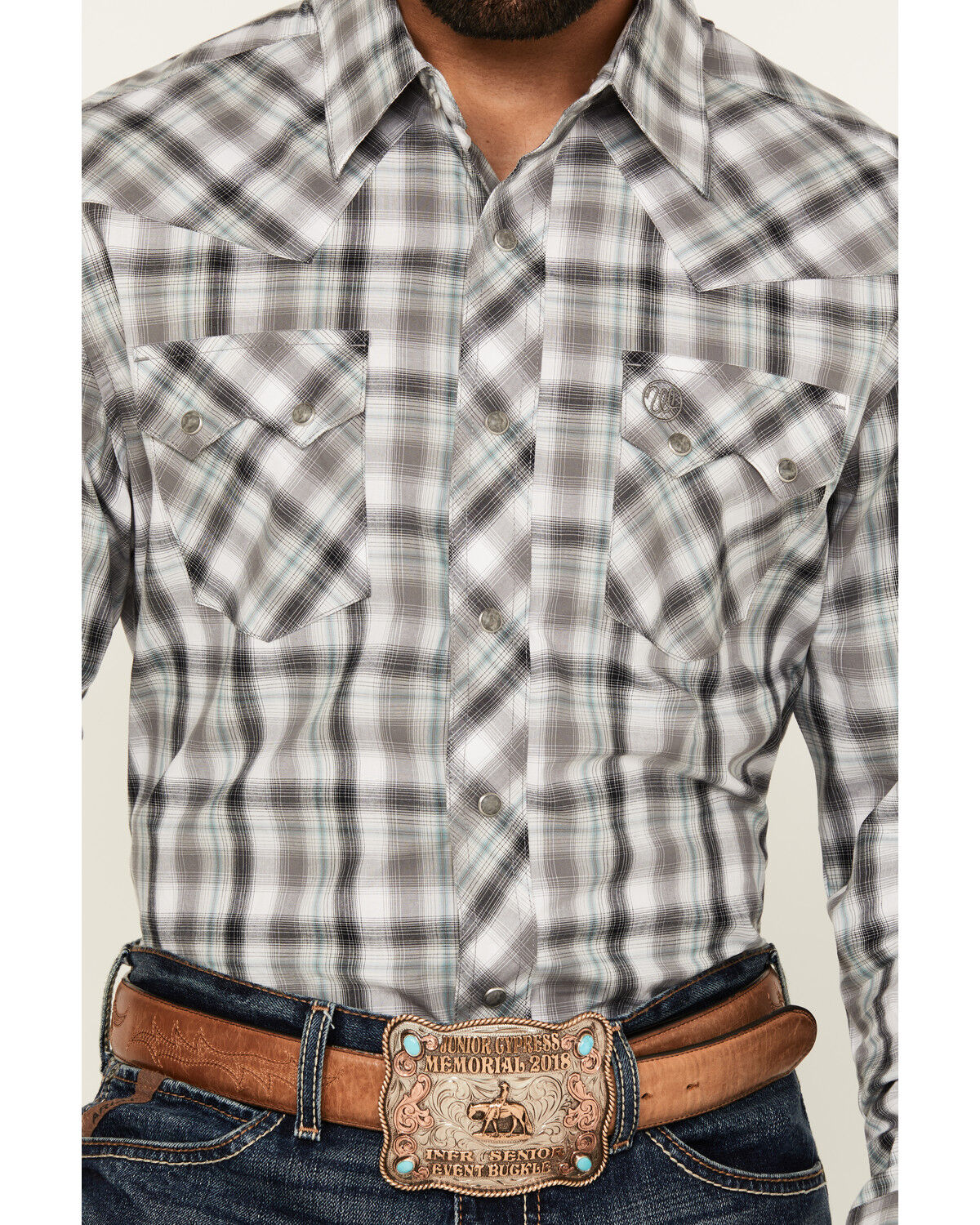 Image #3 - Wrangler Retro Men's Plaid Print Long Sleeve Snap Western Shirt - Tall, Grey, hi-res