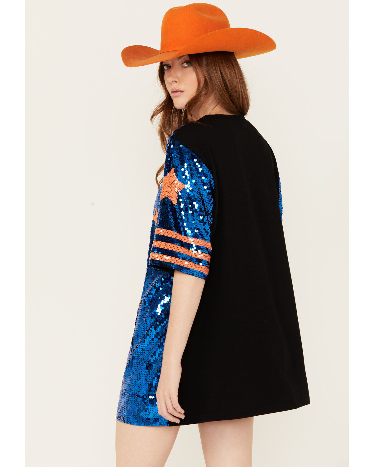 Image #4 - Why Dress Women's Game Day Sequins Oversized Tee, Orange, hi-res
