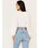 Image #4 - Angie Women's Tie Front Peasant Top, Ivory, hi-res