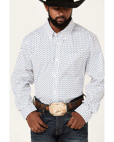 Image #3 - RANK 45® Men's Trained Geo Print Long Sleeve Button-Down Western Shirt , White, hi-res