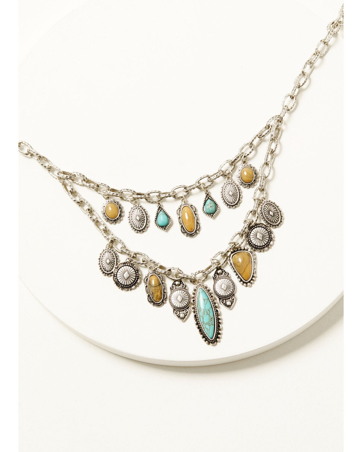Shyanne Women's Rodeo Sunset Layered Charm Concho Necklace, Turquoise, hi-res