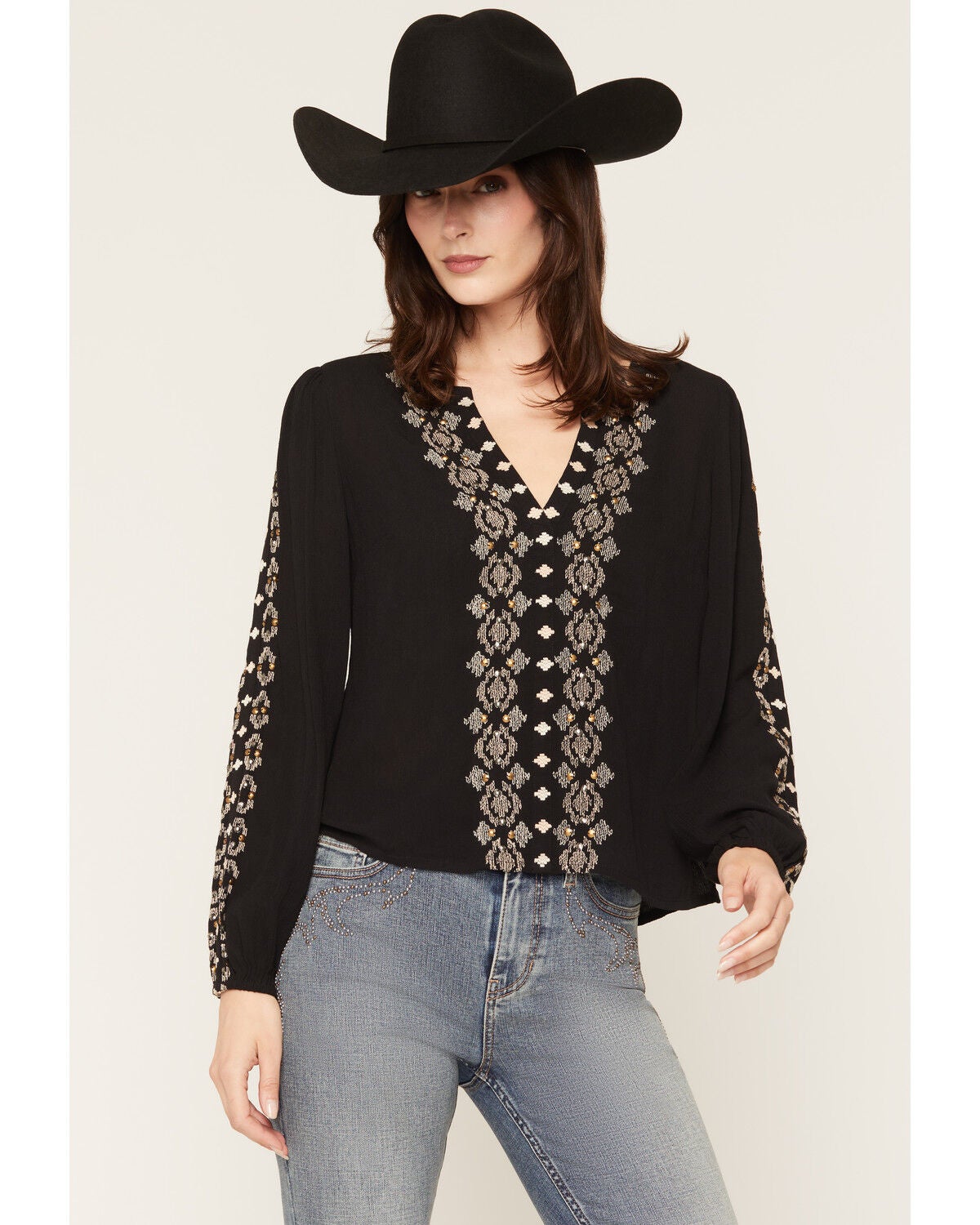Idyllwind Women's Devonshire Embroidered Blouse, Black, hi-res