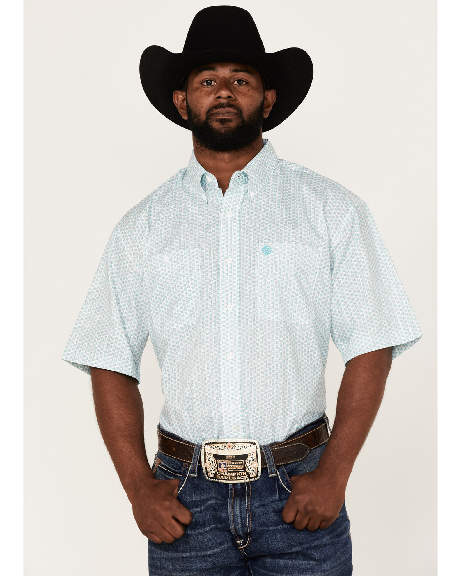 George Strait by Wrangler Men's Geo Print Short Sleeve Button Down Western  Shirt - Country Outfitter