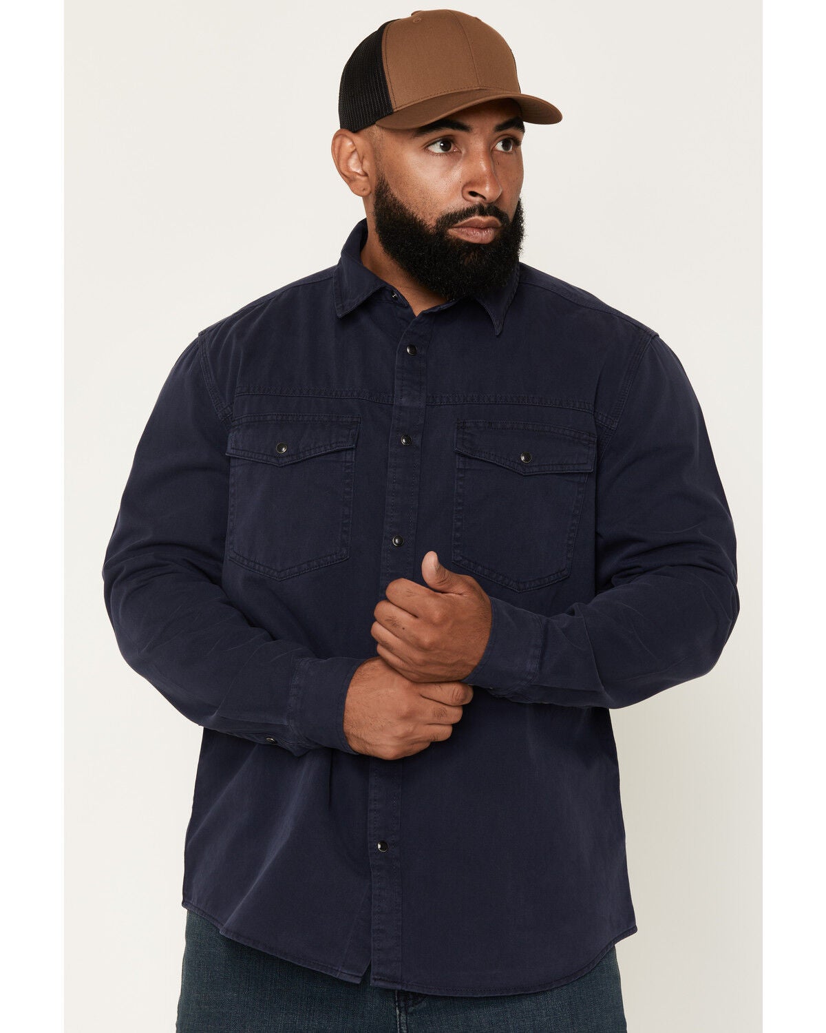 Hawx Men's Burr Solid Long Sleeve Snap Woven Work Shirt, Navy, hi-res