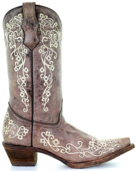 Image #2 - Corral Girls' Crater Bone Embroidered Western Boot - Snip Toe, Brown, hi-res
