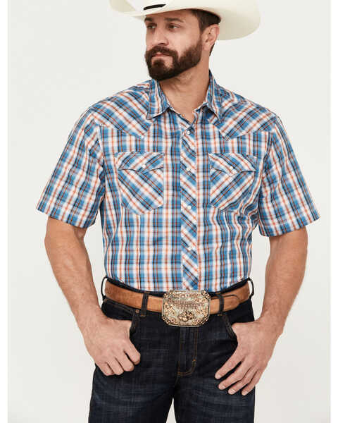 Wrangler Men's Plaid Print Short Sleeve Western Pearl Snap Shirt, Multi, hi-res