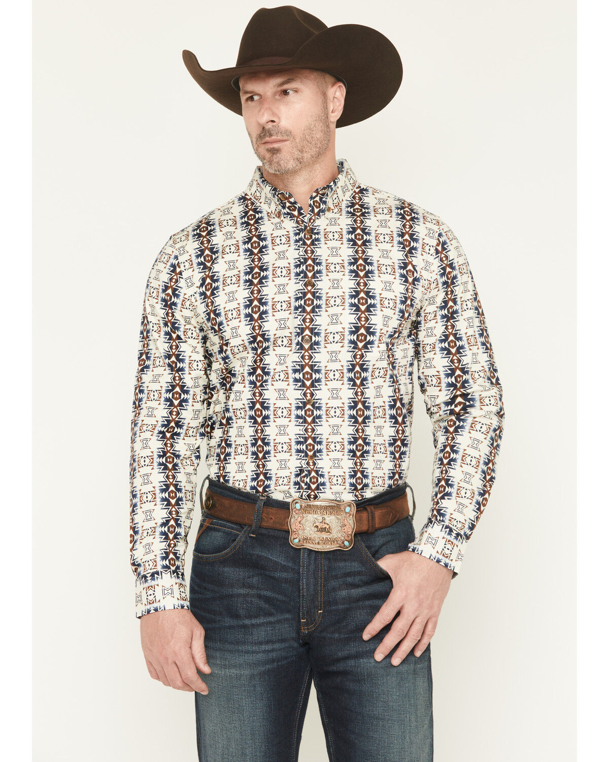 Image #1 - Cody James Men's Wild Prairie Southwestern Print Long Sleeve Button-Down Stretch Western Shirt - Big, Tan, hi-res