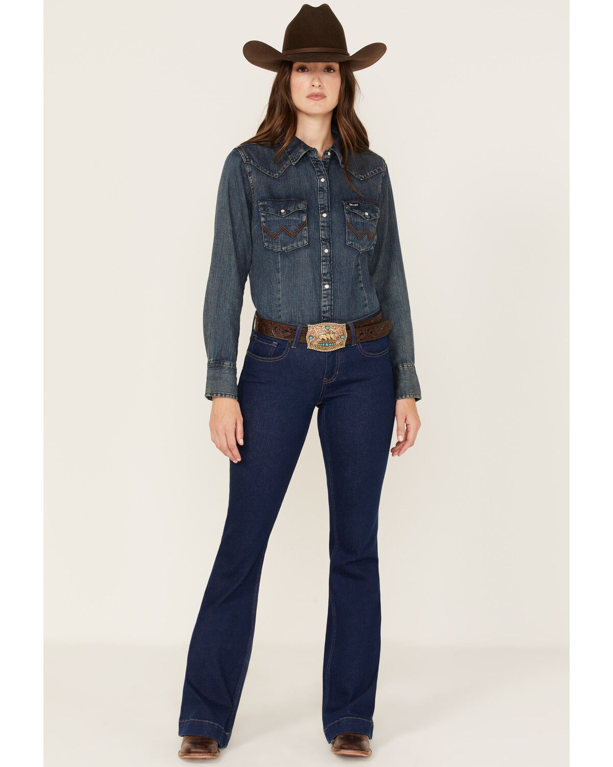 Image #1 - RANK 45® Women's Dark Wash Mid Rise Flare Jeans, Dark Wash, hi-res