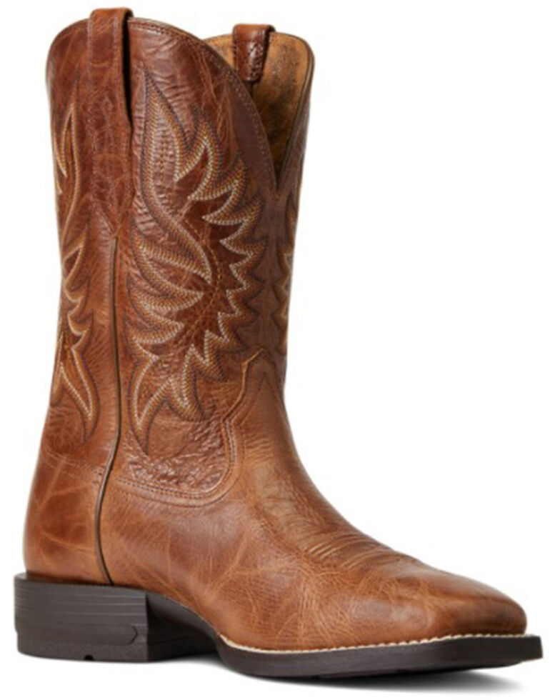 Ariat Men's Dark Tan Brander Leather Performance Western Boot - Wide Square Toe , Brown, hi-res