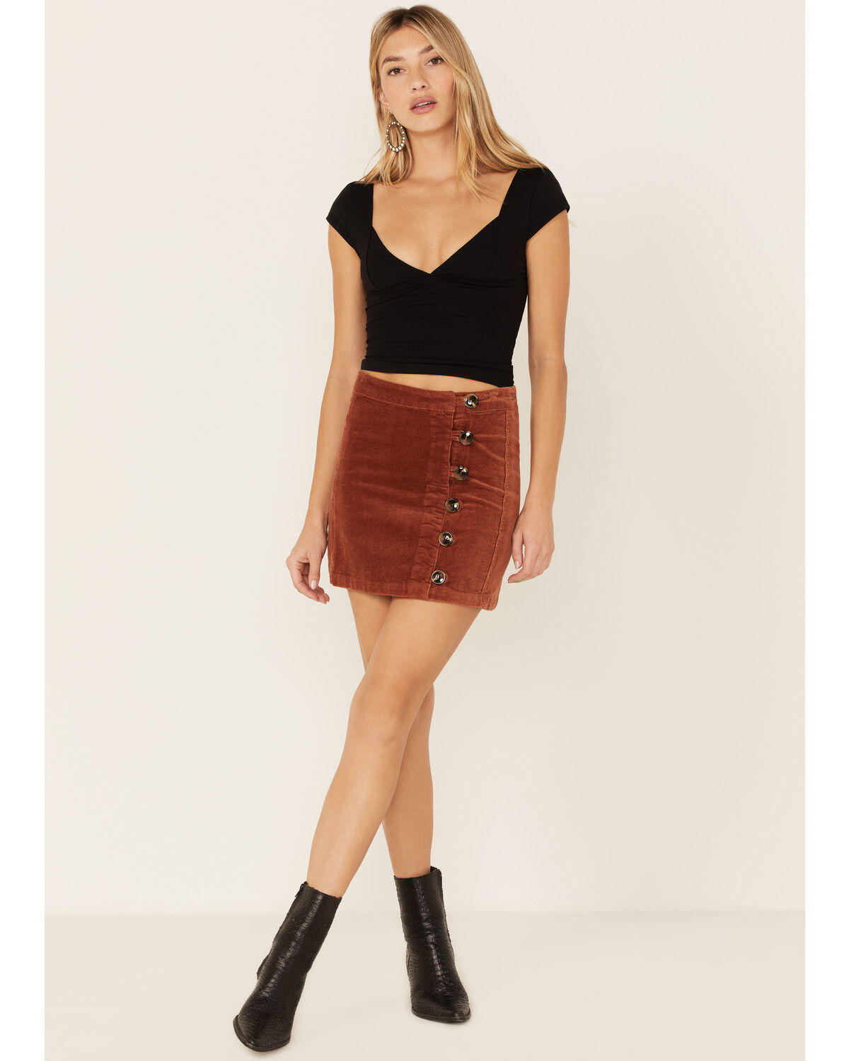 Image #1 - Wishlist Women's Side Button Corduroy Mini Skirt, Camel, hi-res