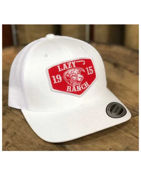 Lazy J Ranch Men's Red Ranch Logo Patch Mesh-Back Ball Cap  , White, hi-res