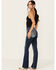 Image #1 - Miss Me Women's Dark Wash Fleur de Lis Bootcut Stretch Denim Jeans, Dark Wash, hi-res