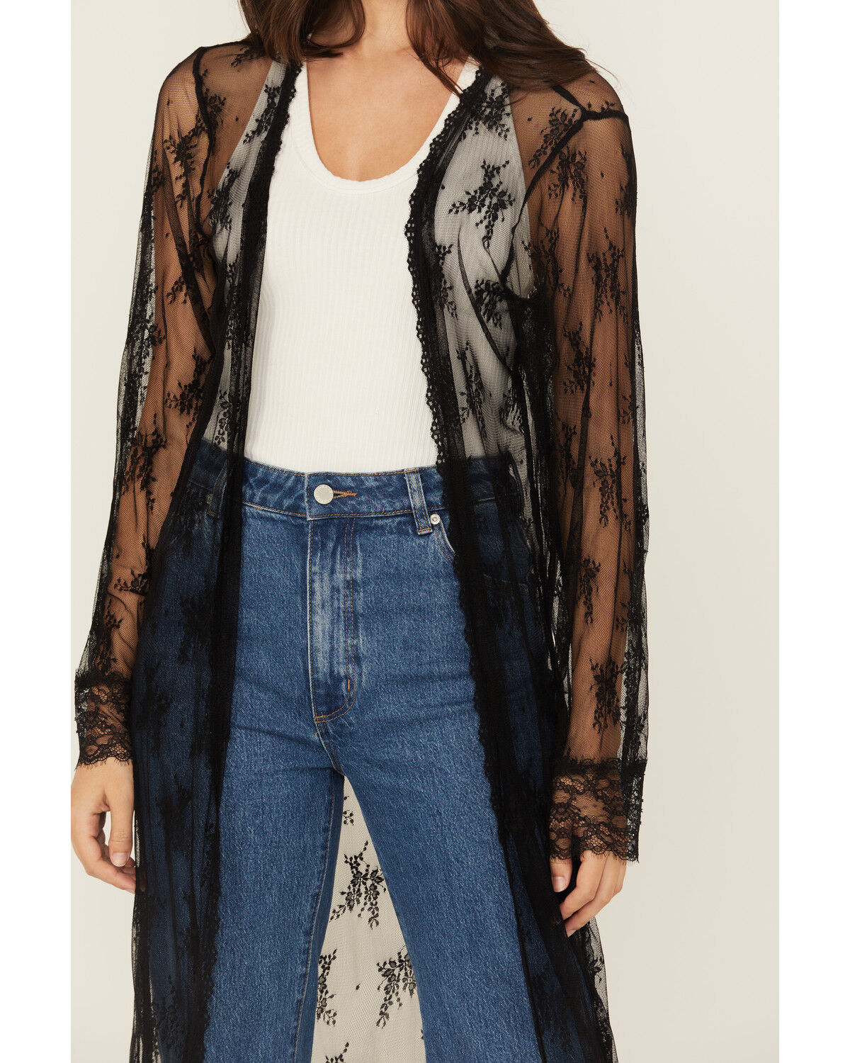Image #3 - Beyond The Radar Women's Lace Long Sleeve Kimono, Black, hi-res