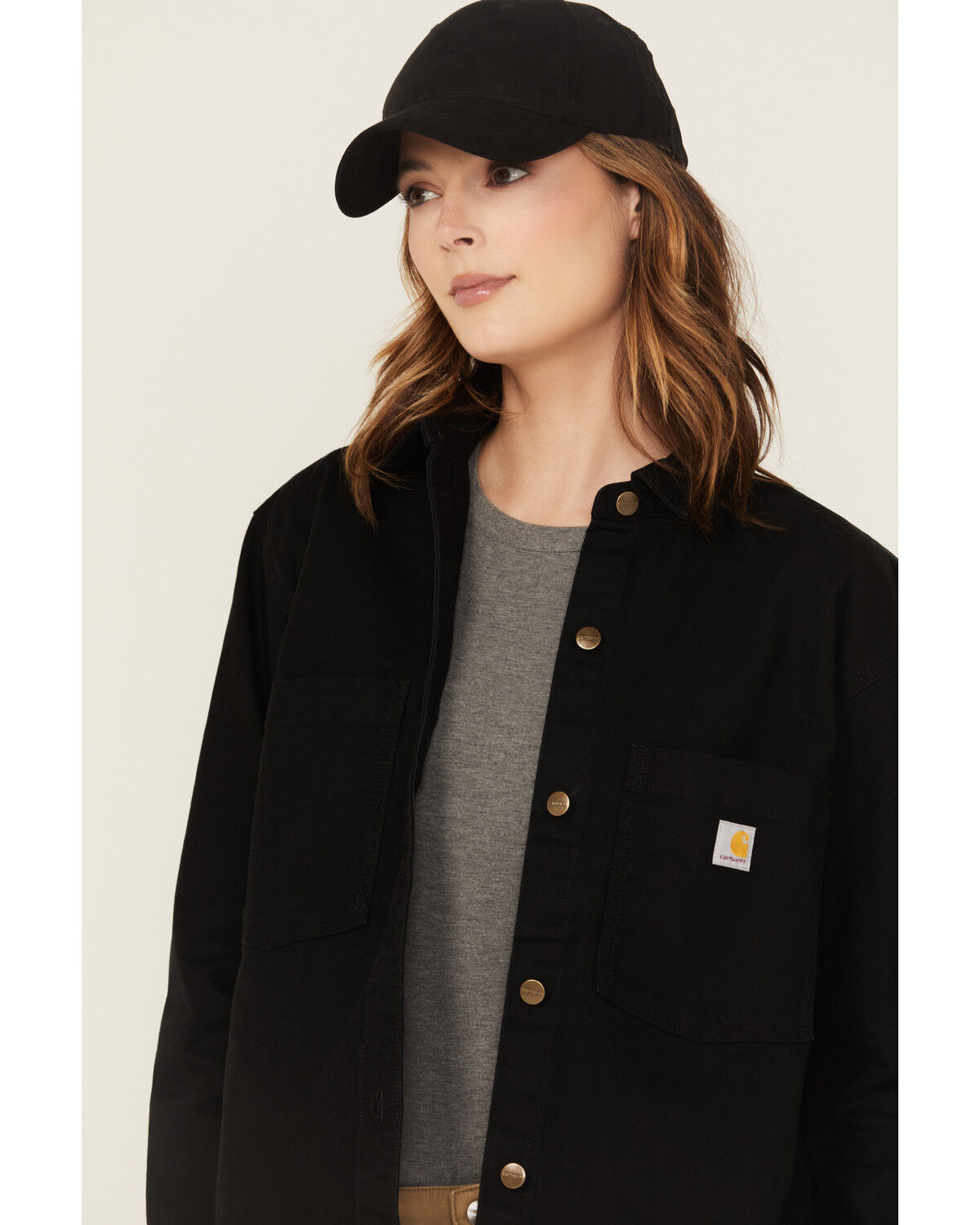 Image #2 - Carhartt Women's Rugged Flex® Loose Fit Heavyweight Duck Long Sleeve Button-Down Work Shirt, Black, hi-res