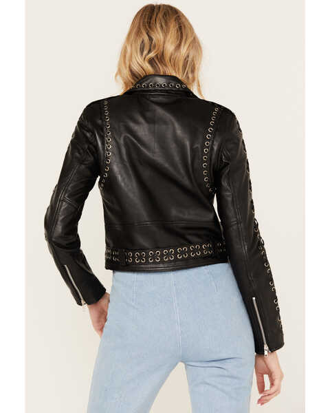 Understated Leather Women's Destiny Eyelet Moto Jacket, Black, hi-res