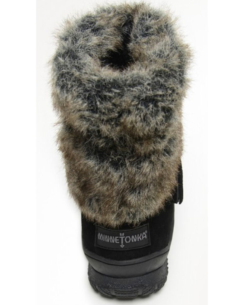 Minnetonka Women's Everett Suede Fur Boots - Round Toe, Black, hi-res
